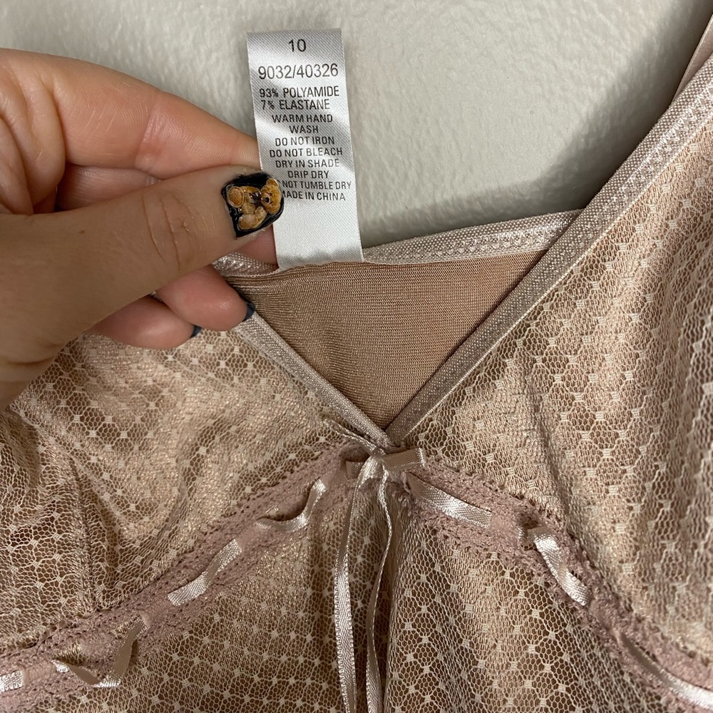 Luxury Designer Intimo Rose Gold Mesh Satin Asymmetrical Ribbon Lingerie Dress - Picture 12 of 14